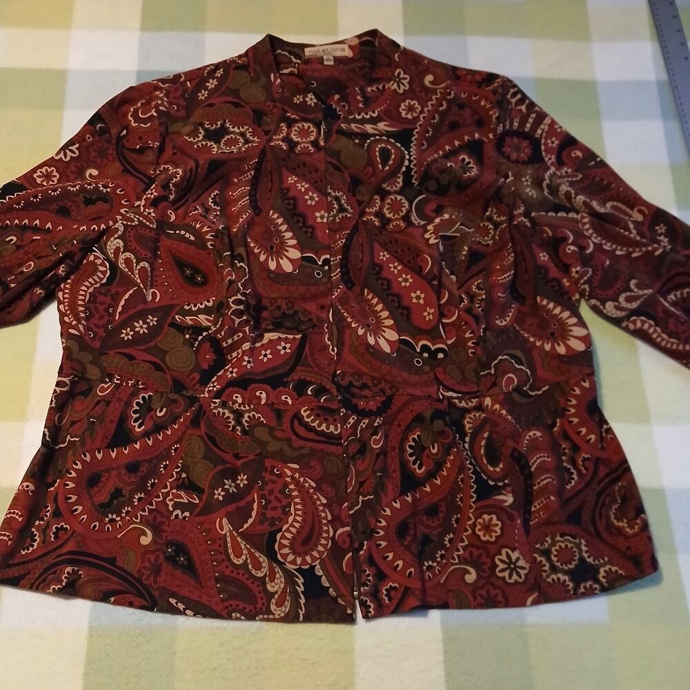 VTG Notations Paisley Zip Up Jacket Mock Neck Shacket Earth Tone Womens 3xl 90s